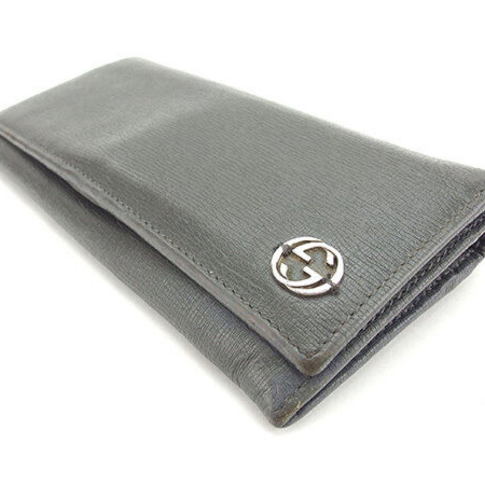 Gucci Wallet Purse Interlocking Grey Silver Woman Authentic Used